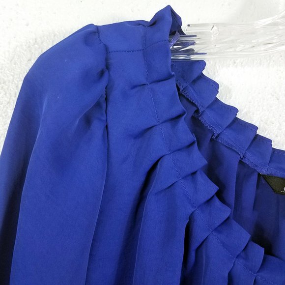 Willi Smith Women's Royal Blue Elastic Waist Tie Neck Medium Shirt Top Blouse - Picture 4 of 13